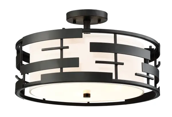 Lansing 3-Light Semi-Flush Mount with White Fabric Shade - Image 3