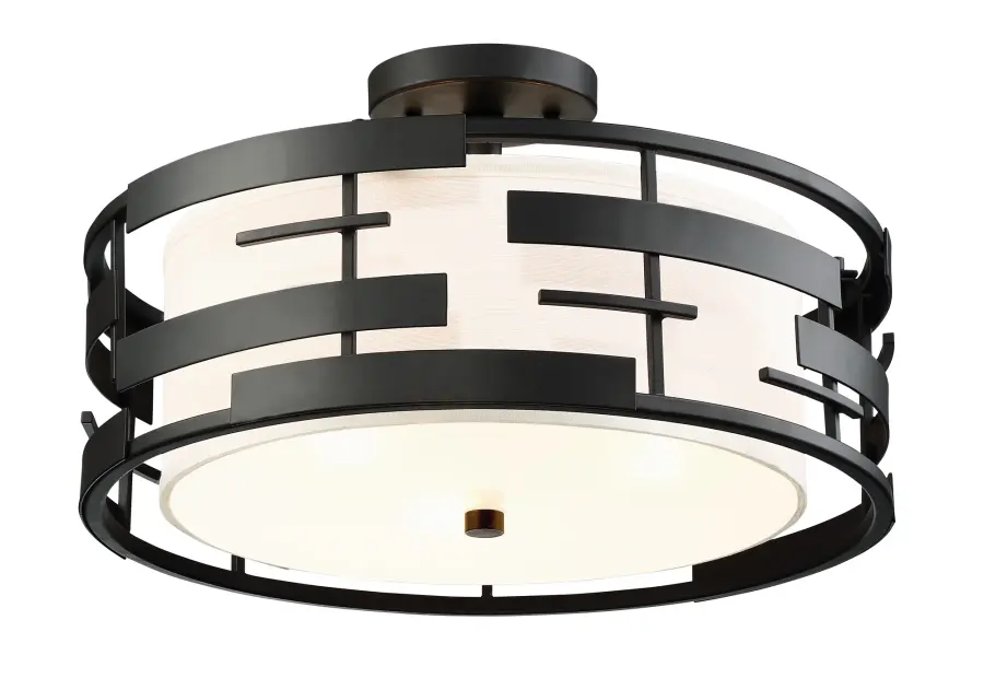 Lansing 3-Light Semi-Flush Mount with White Fabric Shade - Image 4