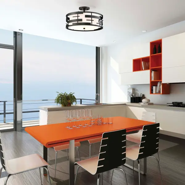 Lansing 3-Light Semi-Flush Mount with White Fabric Shade - Image 6