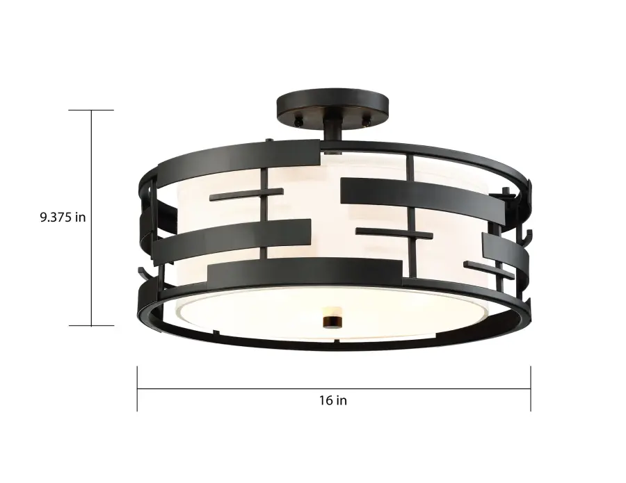 Lansing 3-Light Semi-Flush Mount with White Fabric Shade - Image 9