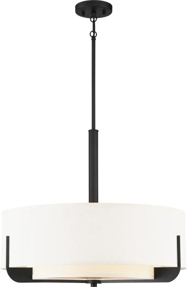 The Frankie pendant combines mid-century inspired design with contemporary functionality. Its linen fabric shade and frosted glass diffuser create warm, diffused lighting while the aged bronze finish adds timeless sophistication.