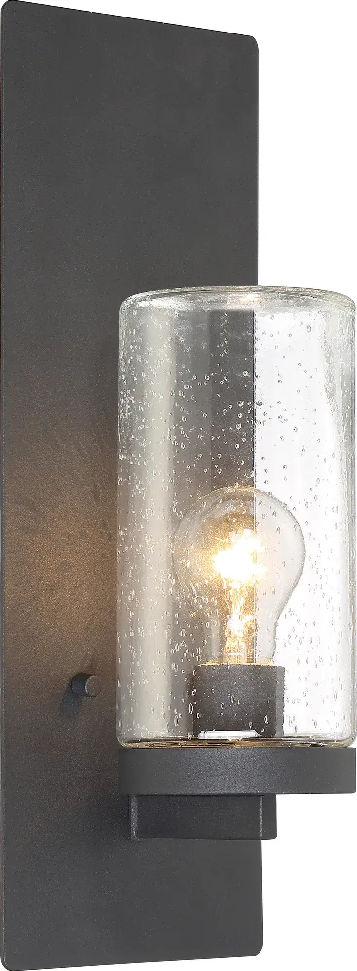 Indie Large Wall Sconce - Textured Black with Clear Seeded Glass - Image 2