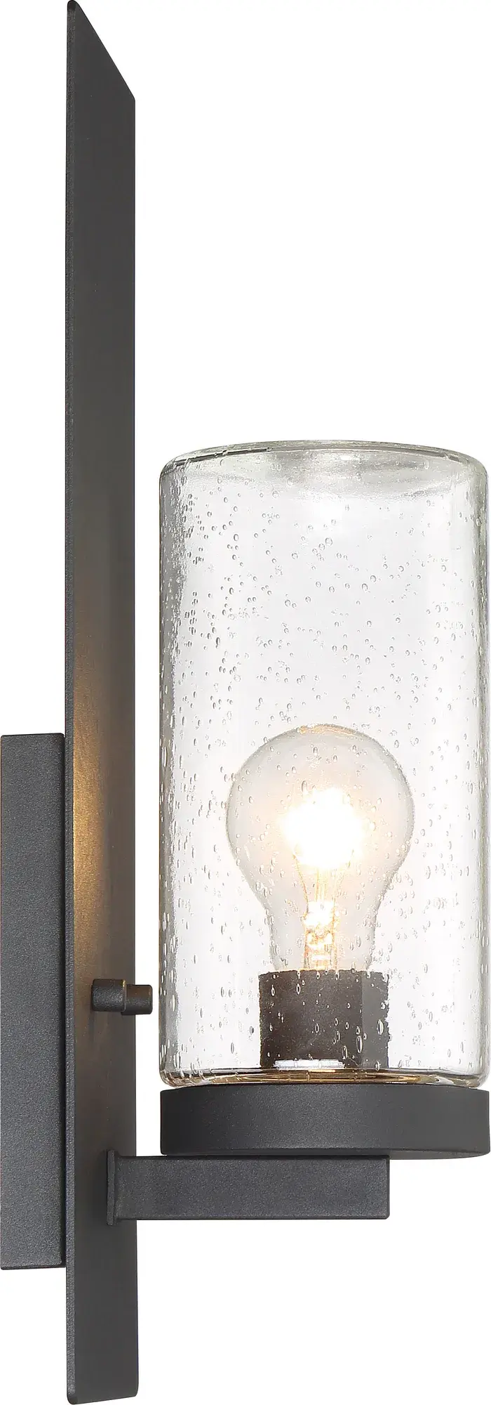 Indie Large Wall Sconce - Textured Black with Clear Seeded Glass - Image 4