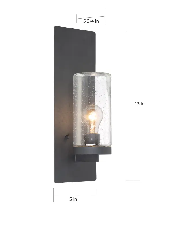 Indie Large Wall Sconce - Textured Black with Clear Seeded Glass - Image 5