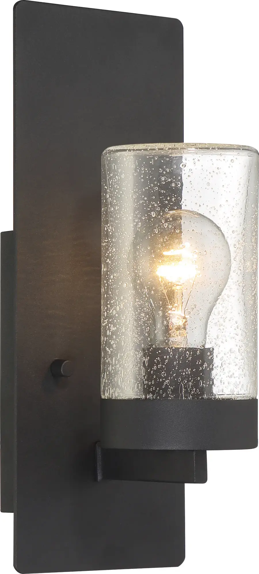 Indie Small Wall Sconce - Textured Black with Clear Seeded Glass - Image 1