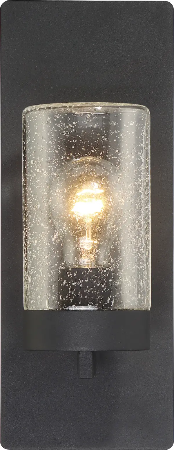 Indie Small Wall Sconce - Textured Black with Clear Seeded Glass - Image 2