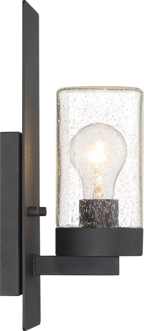 Indie Small Wall Sconce - Textured Black with Clear Seeded Glass - Image 4