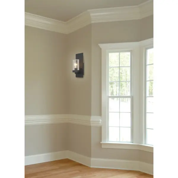 Indie Small Wall Sconce - Textured Black with Clear Seeded Glass - Image 5