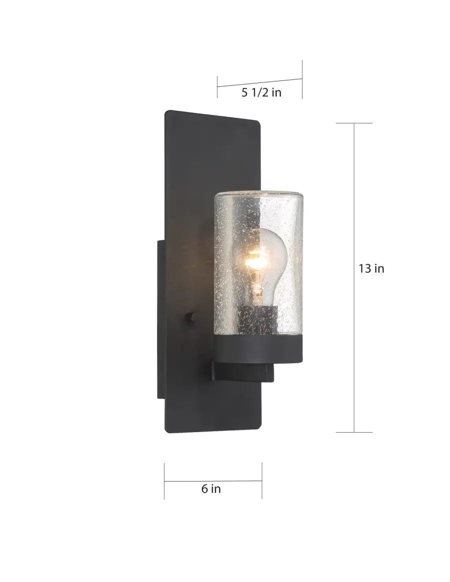 Indie Small Wall Sconce - Textured Black with Clear Seeded Glass - Image 6