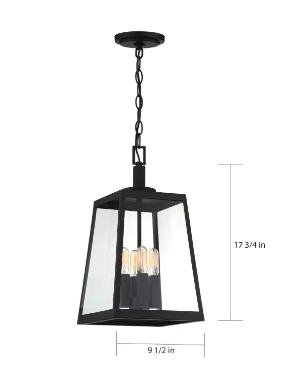 Halifax 4-Light Outdoor Hanging Lantern in Matte Black - Image 7