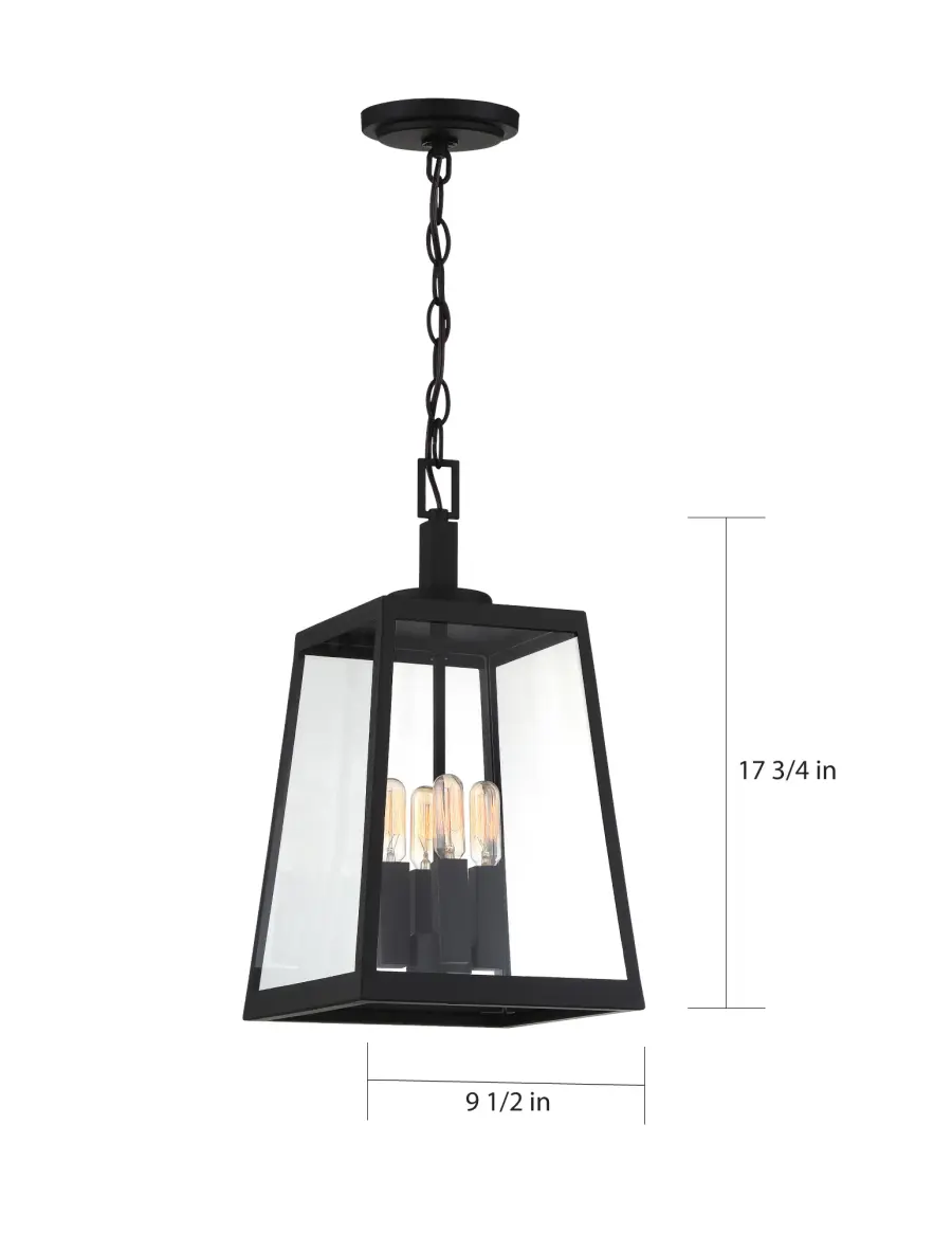 Halifax 4-Light Outdoor Hanging Lantern in Matte Black - Image 7