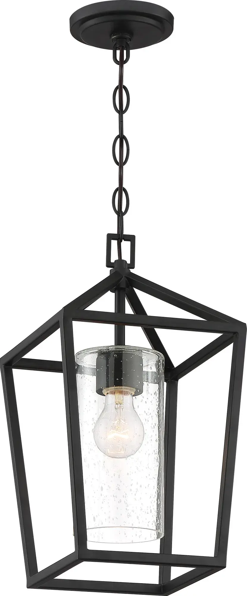 Hopewell Hanging Lantern - Matte Black with Clear Seeded Glass - Image 1