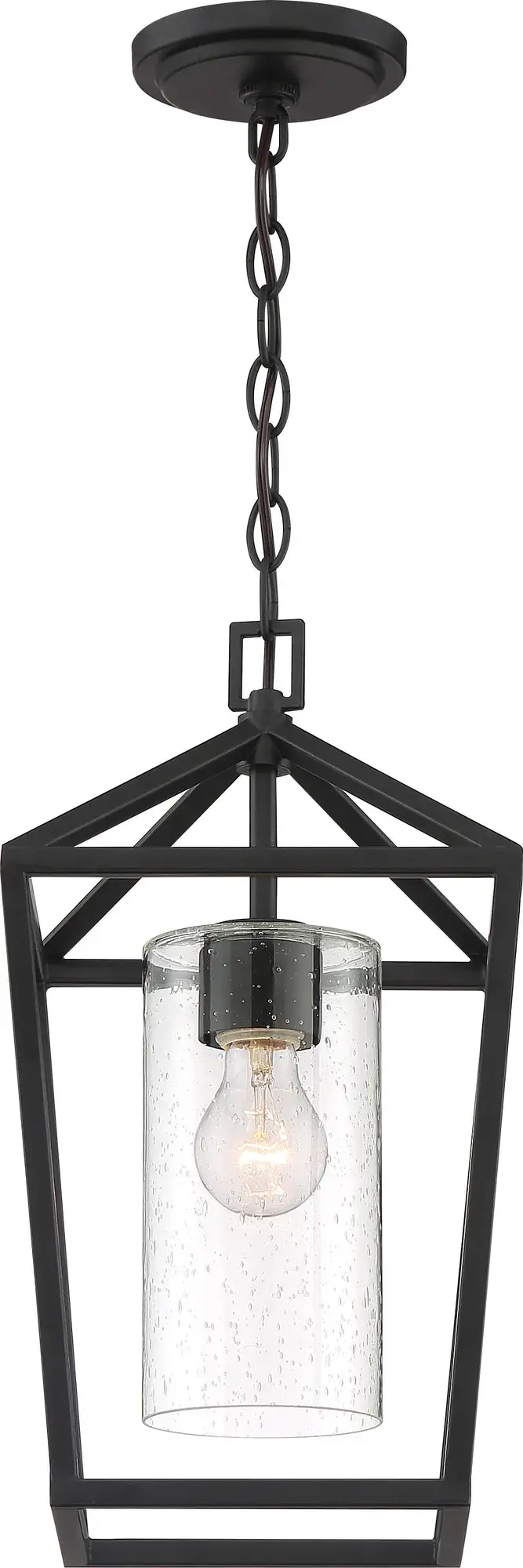 Hopewell Hanging Lantern - Matte Black with Clear Seeded Glass - Image 2