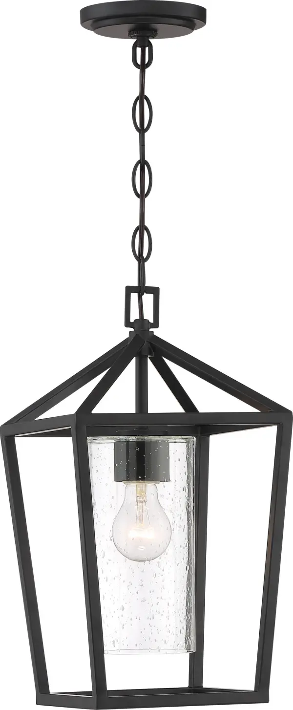 Hopewell Hanging Lantern - Matte Black with Clear Seeded Glass - Image 3