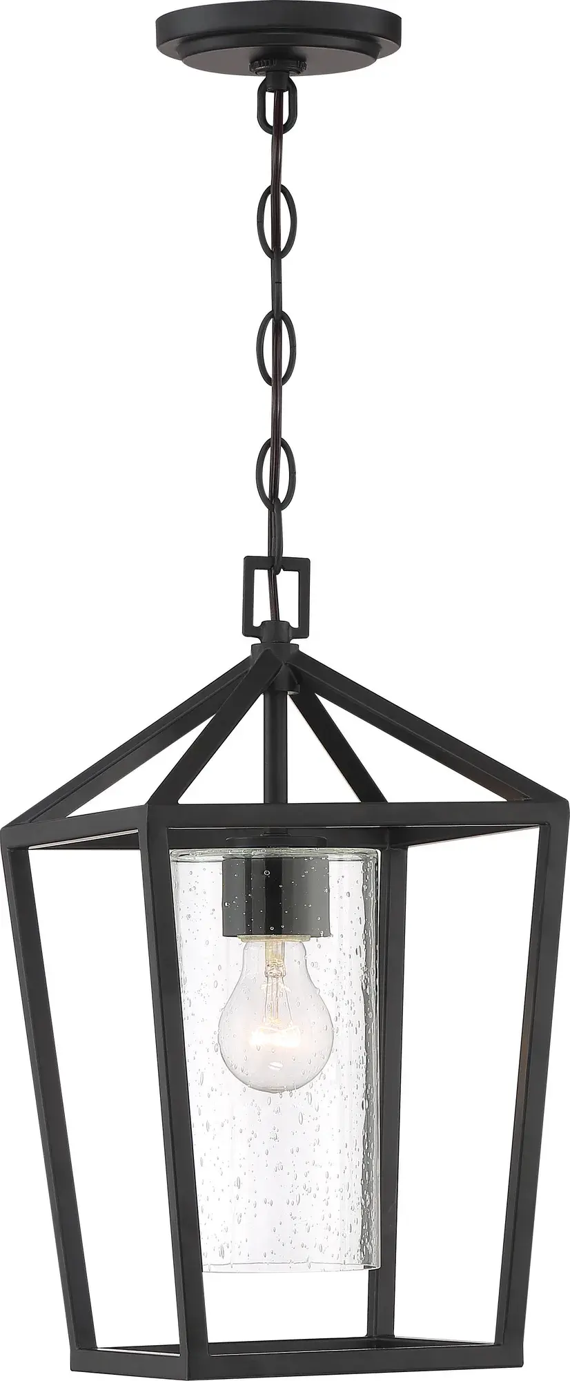 Hopewell Hanging Lantern - Matte Black with Clear Seeded Glass - Image 3
