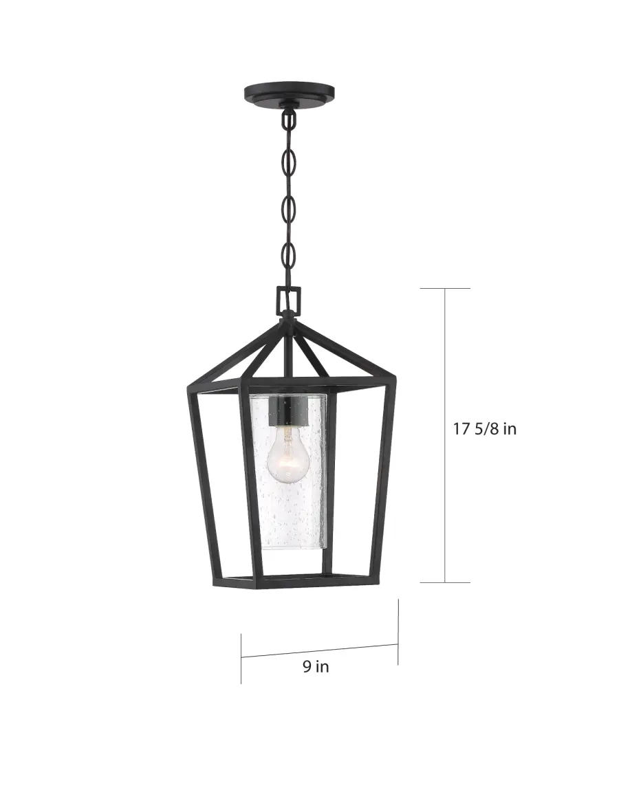 Hopewell Hanging Lantern - Matte Black with Clear Seeded Glass - Image 6
