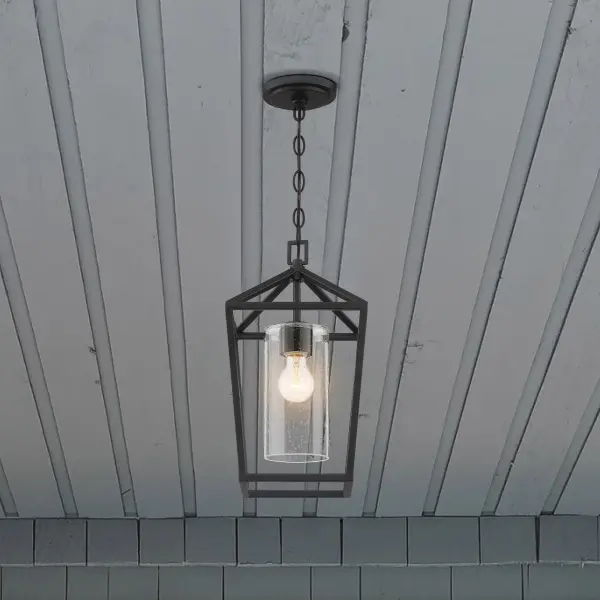 Hopewell Hanging Lantern - Matte Black with Clear Seeded Glass - Image 8