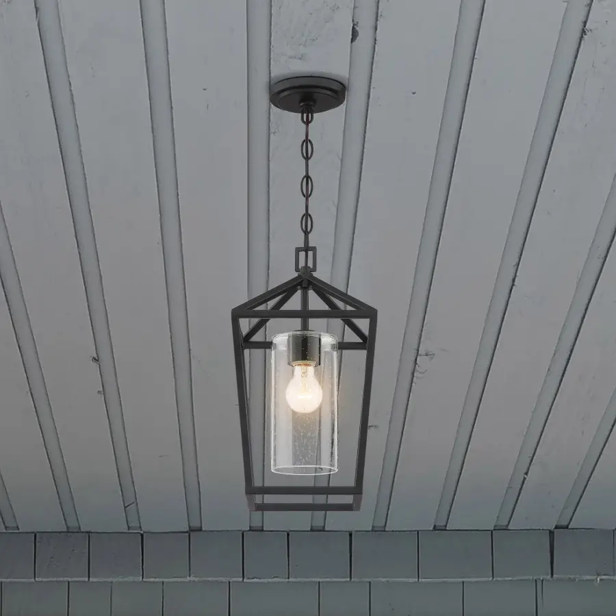 Hopewell Hanging Lantern - Matte Black with Clear Seeded Glass - Image 8