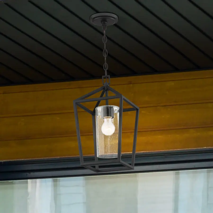 Hopewell Hanging Lantern - Matte Black with Clear Seeded Glass - Image 10
