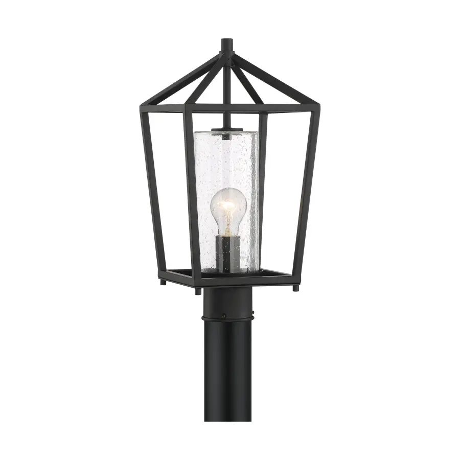 Hopewell 1-Light Outdoor Post Lantern in Matte Black with Clear Seeded Glass - Image 1