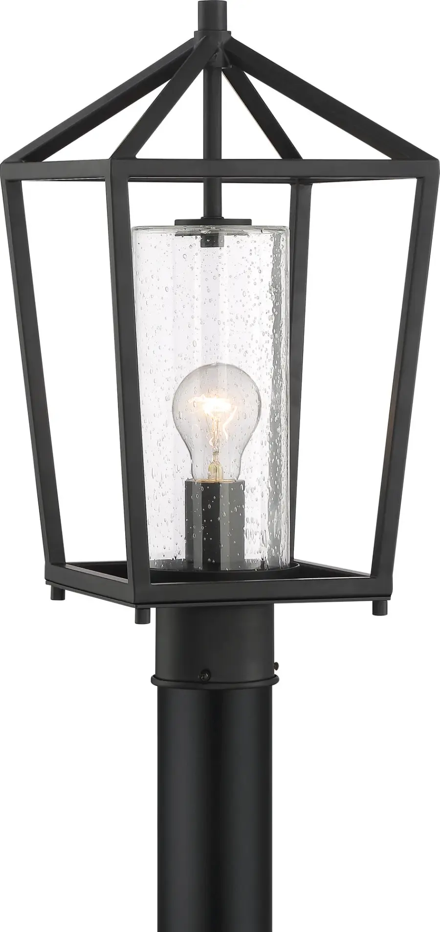 Hopewell 1-Light Outdoor Post Lantern in Matte Black with Clear Seeded Glass - Image 2