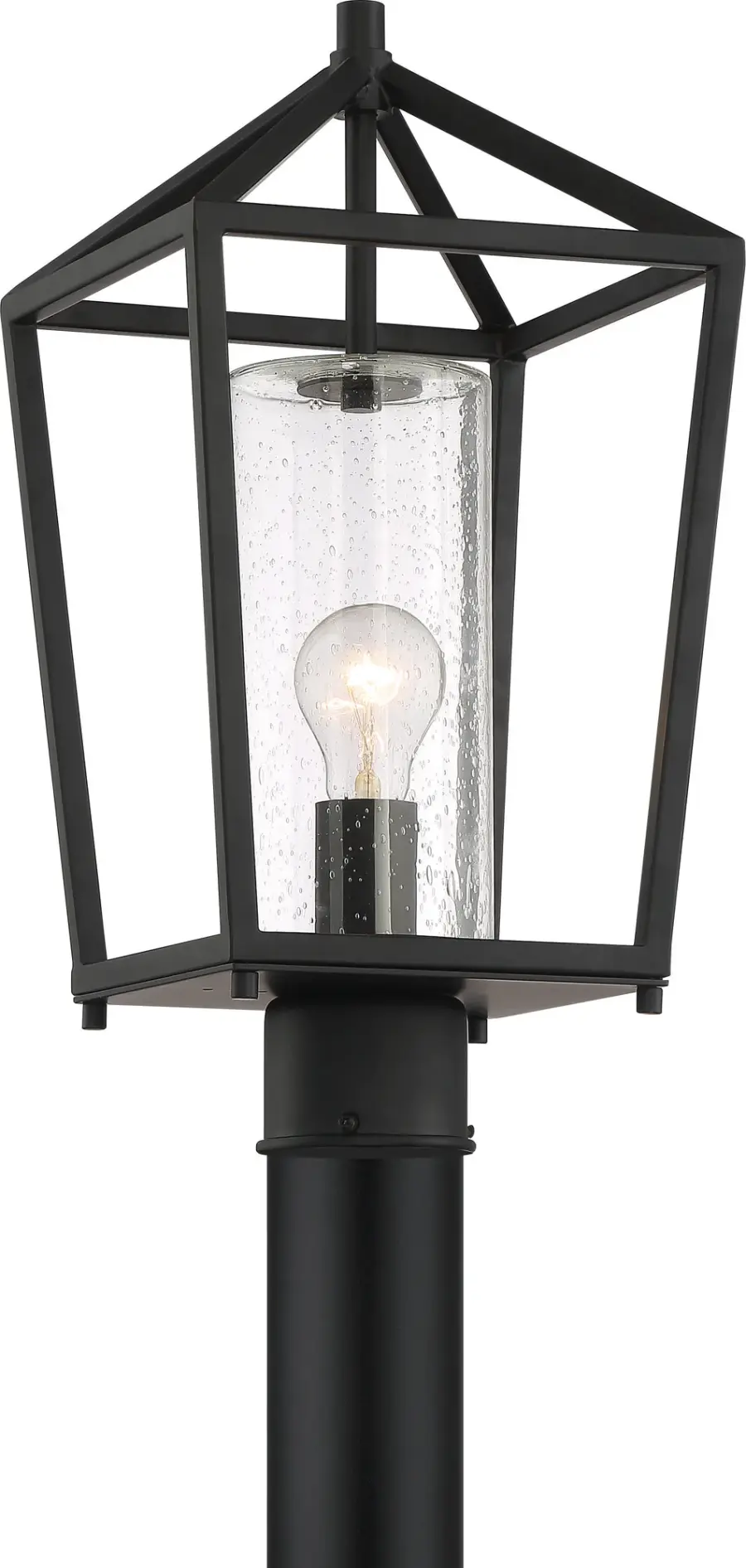 Hopewell 1-Light Outdoor Post Lantern in Matte Black with Clear Seeded Glass - Image 3