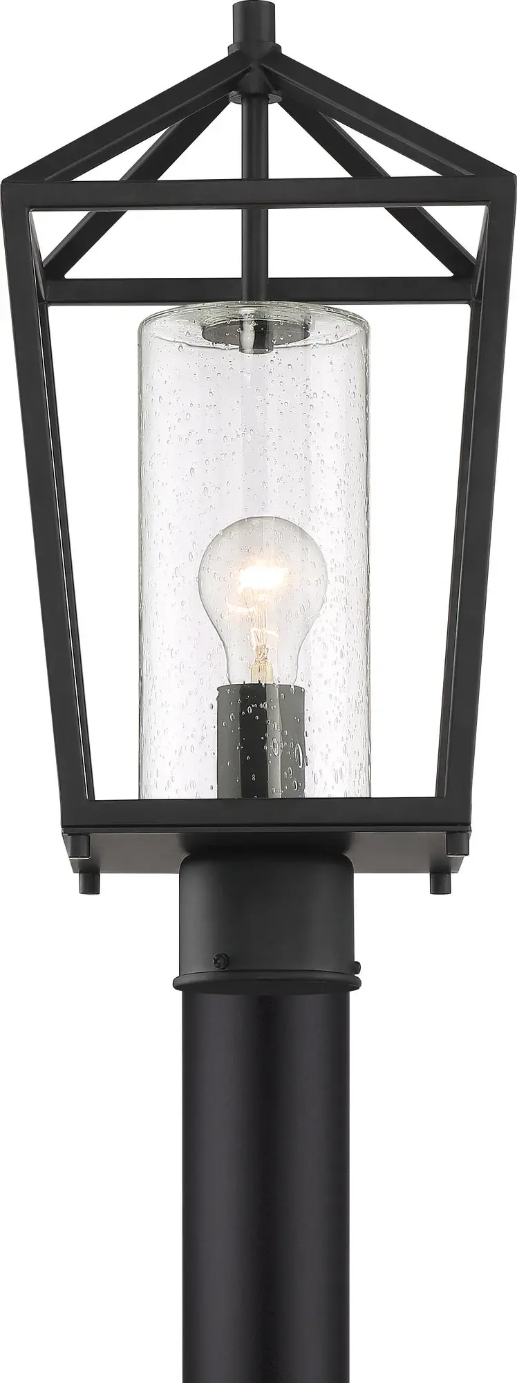 Hopewell 1-Light Outdoor Post Lantern in Matte Black with Clear Seeded Glass - Image 4