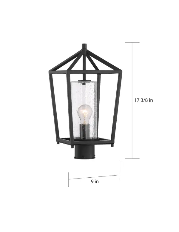 Hopewell 1-Light Outdoor Post Lantern in Matte Black with Clear Seeded Glass - Image 6