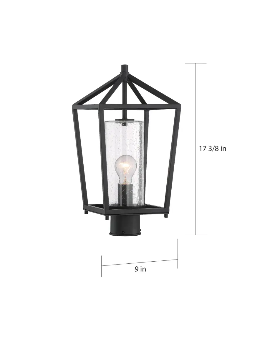 Hopewell 1-Light Outdoor Post Lantern in Matte Black with Clear Seeded Glass - Image 6