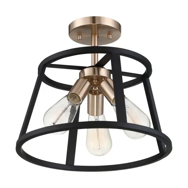 Chassis 3-Light Semi-Flush Mount - Copper Brushed Brass & Matte Black - Image 1