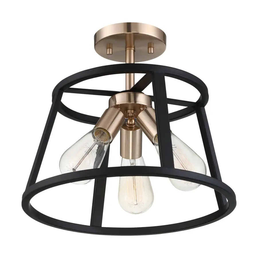 Chassis 3-Light Semi-Flush Mount - Copper Brushed Brass & Matte Black - Image 1
