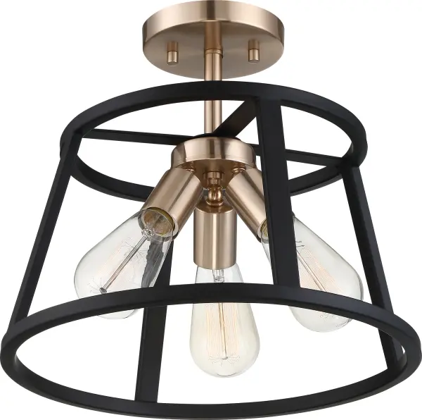 Chassis 3-Light Semi-Flush Mount - Copper Brushed Brass & Matte Black - Image 2