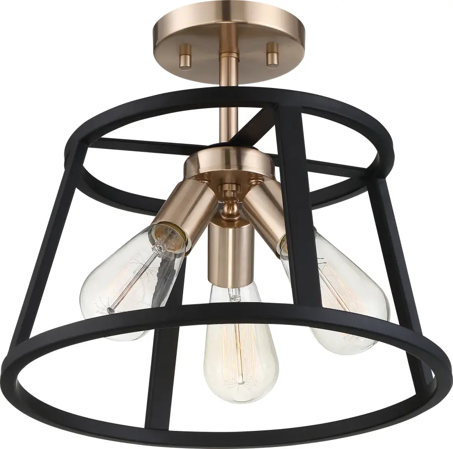 Chassis 3-Light Semi-Flush Mount - Copper Brushed Brass & Matte Black - Image 2