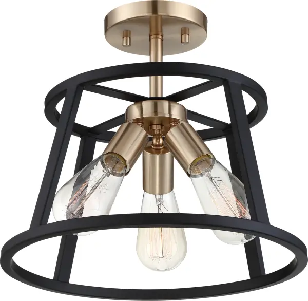 Chassis 3-Light Semi-Flush Mount - Copper Brushed Brass & Matte Black - Image 3