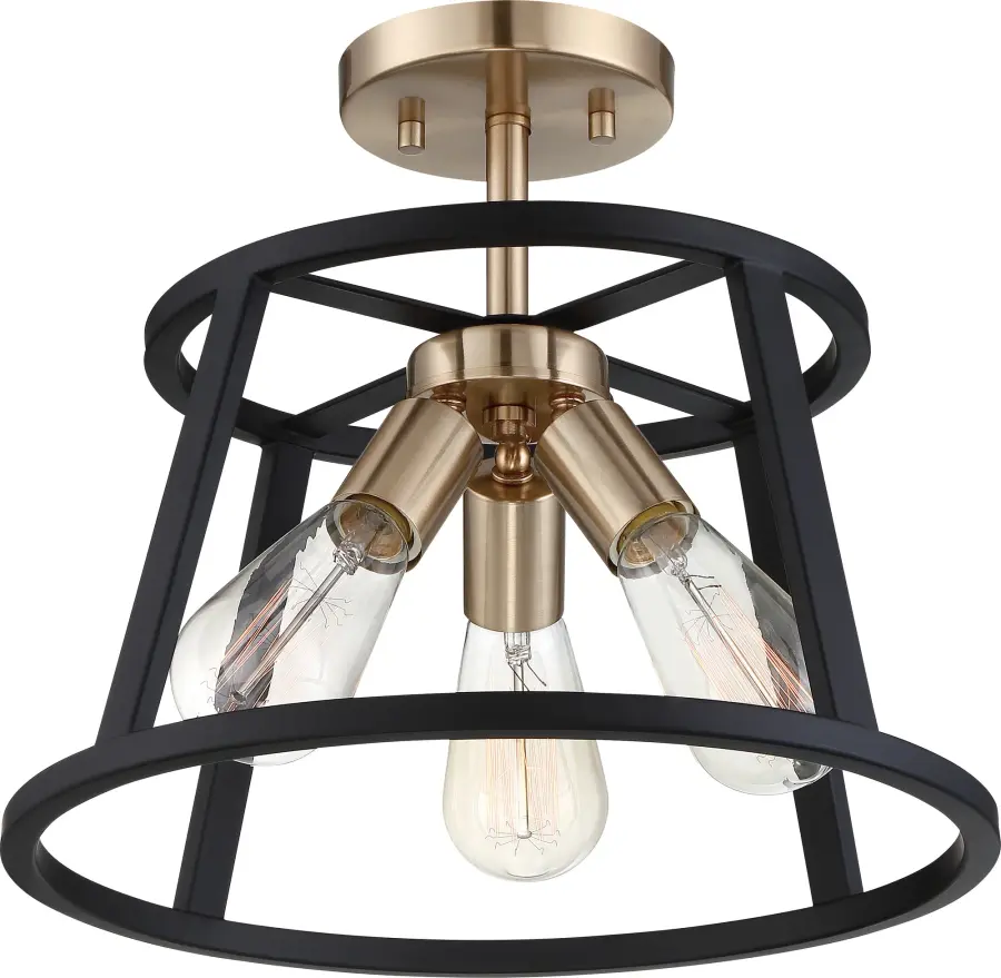 Chassis 3-Light Semi-Flush Mount - Copper Brushed Brass & Matte Black - Image 3
