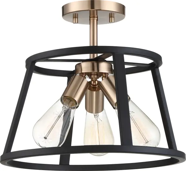 Chassis 3-Light Semi-Flush Mount - Copper Brushed Brass & Matte Black - Image 4