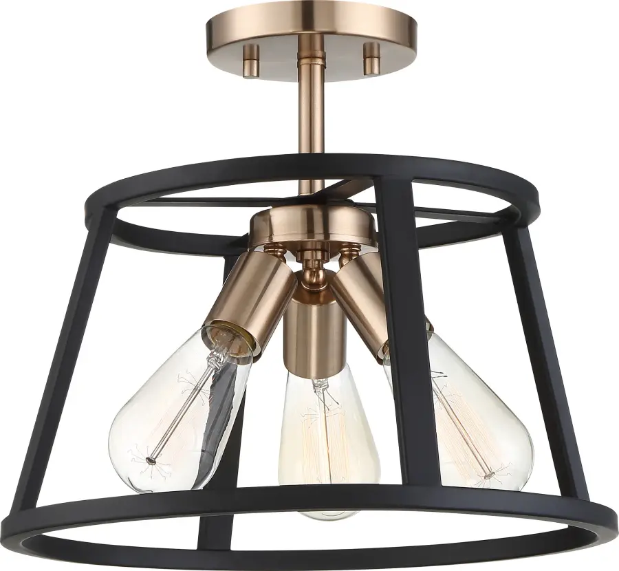 Chassis 3-Light Semi-Flush Mount - Copper Brushed Brass & Matte Black - Image 4