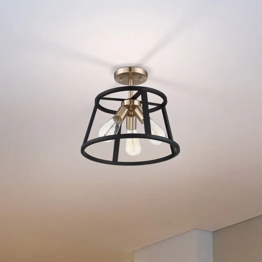 Chassis 3-Light Semi-Flush Mount - Copper Brushed Brass & Matte Black - Image 7