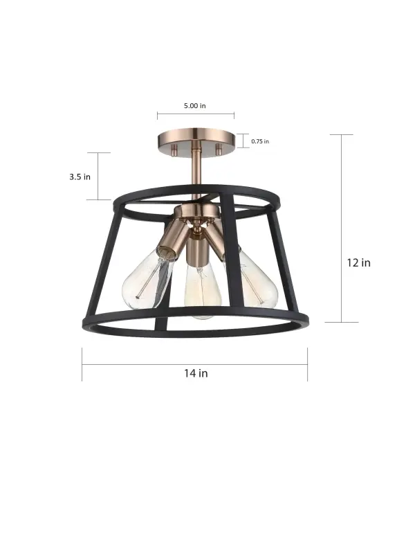 Chassis 3-Light Semi-Flush Mount - Copper Brushed Brass & Matte Black - Image 8