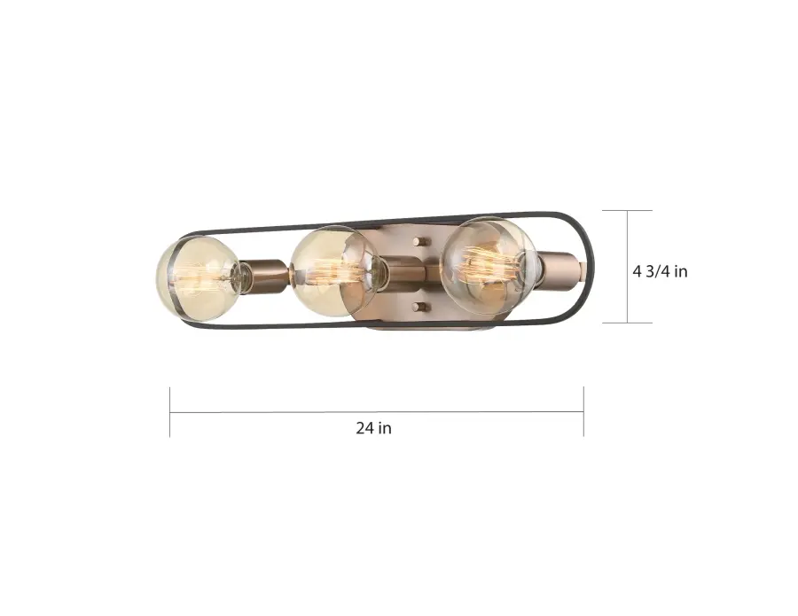 Chassis 3-Light Vanity in Copper Brushed Brass with Matte Black Frame - Image 4