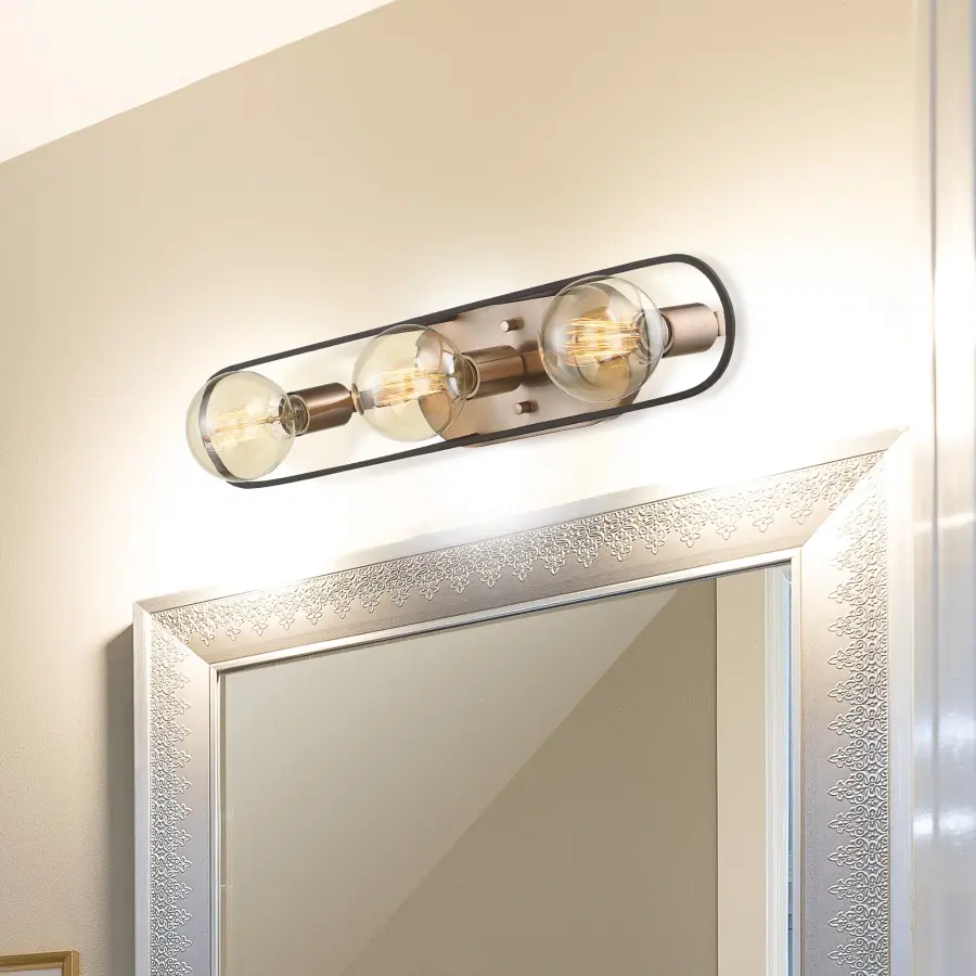Chassis 3-Light Vanity in Copper Brushed Brass with Matte Black Frame - Image 8