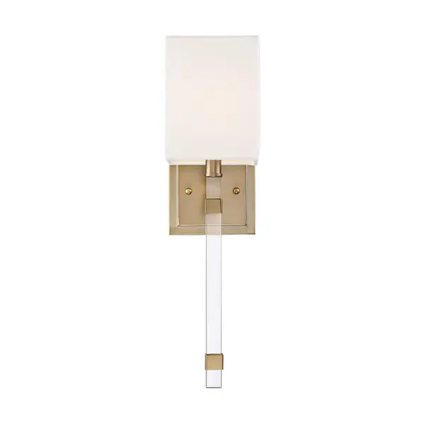Thompson 1-Light Wall Sconce in Burnished Brass with White Linen Shade - Image 1