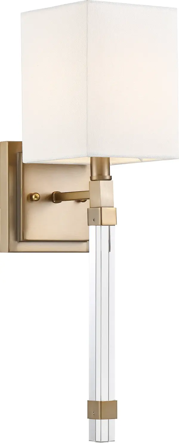 Thompson 1-Light Wall Sconce in Burnished Brass with White Linen Shade - Image 3