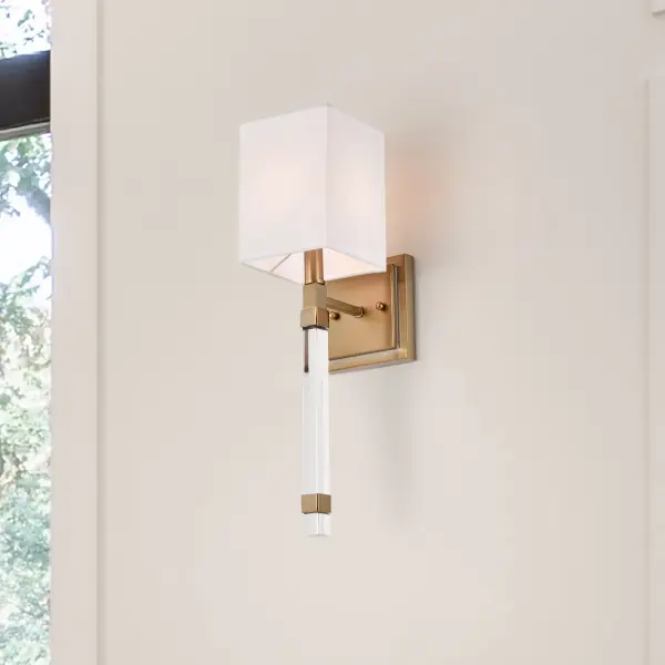 Thompson 1-Light Wall Sconce in Burnished Brass with White Linen Shade - Image 7