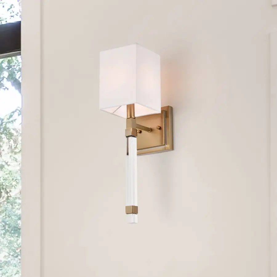 Thompson 1-Light Wall Sconce in Burnished Brass with White Linen Shade - Image 7
