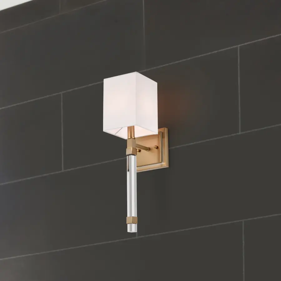 Thompson 1-Light Wall Sconce in Burnished Brass with White Linen Shade - Image 9