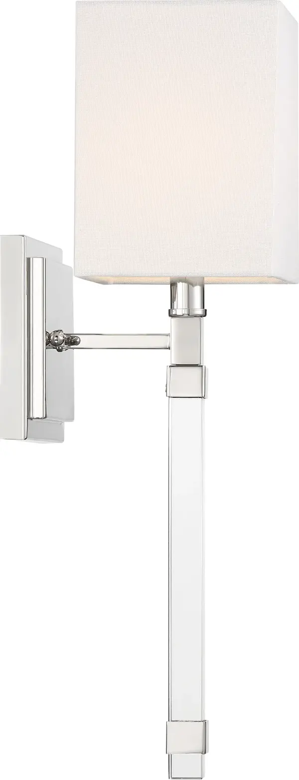 Thompson 1-Light Wall Sconce in Polished Nickel with White Linen Shade - Image 4