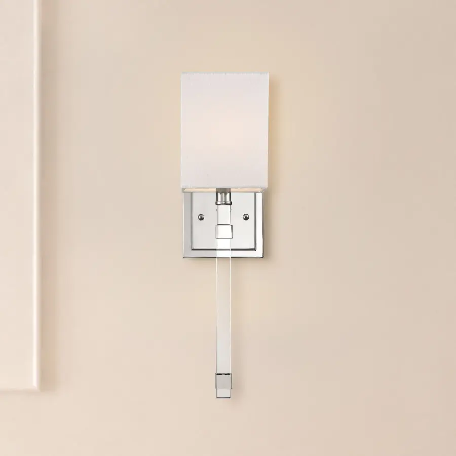 Thompson 1-Light Wall Sconce in Polished Nickel with White Linen Shade - Image 8