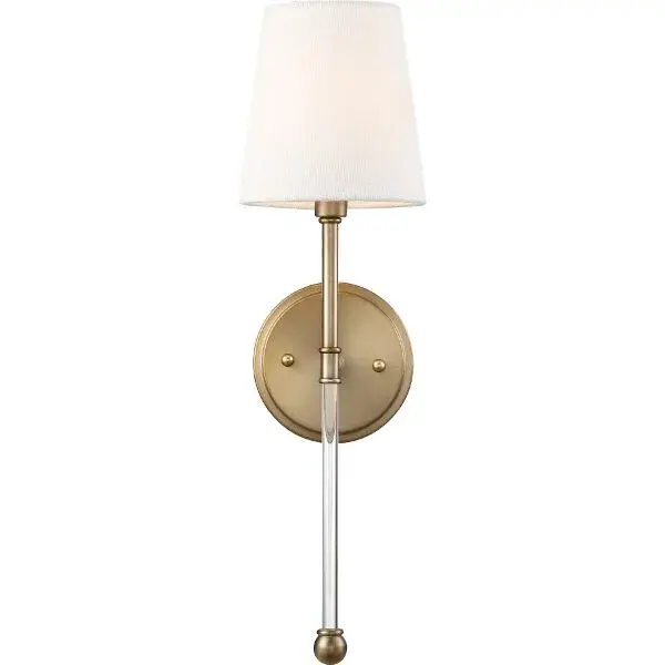 Olmstead 1-Light Wall Sconce in Burnished Brass with White Linen Shade - Image 1