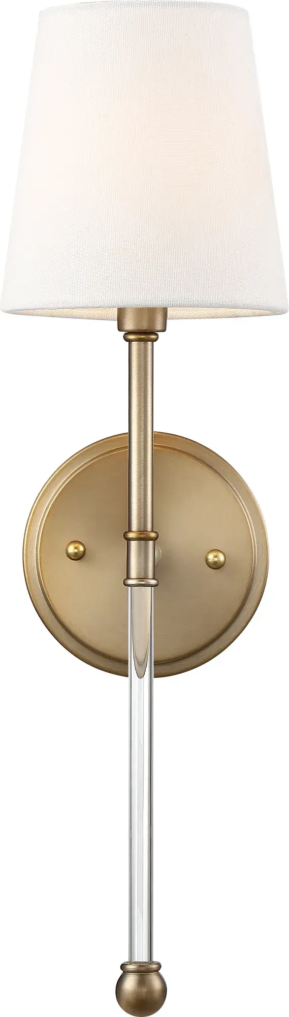 Olmstead 1-Light Wall Sconce in Burnished Brass with White Linen Shade - Image 2